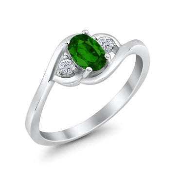 Oval Wedding Ring Simulated Green Emerald CZ 925 Sterling Silver